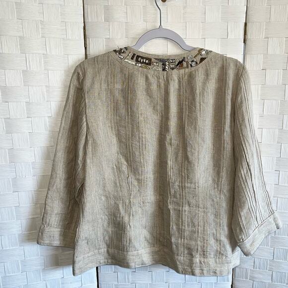 Chico’s Womens Tunic Linen Blend Blazer Jacket Size Medium Jewl Embroidered - Picture 10 of 16